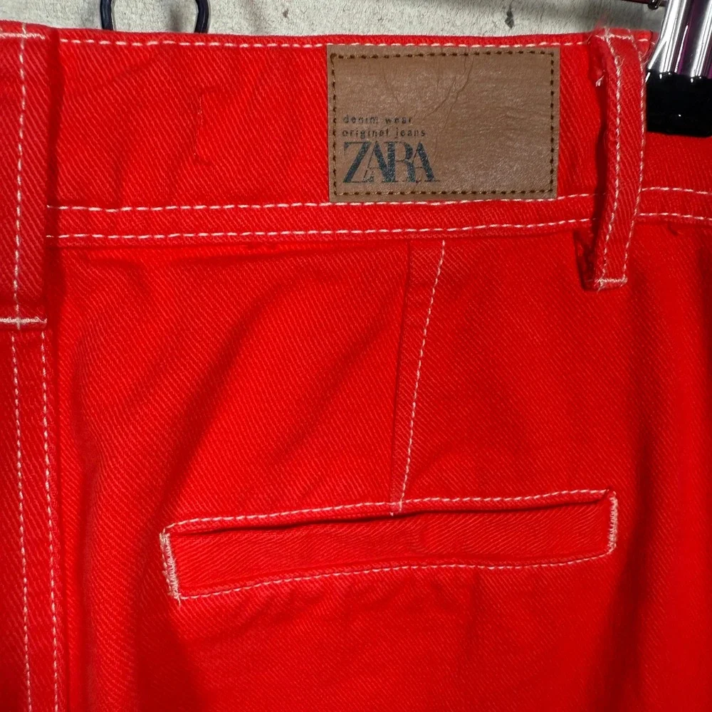 Zara Red Cropped Wide Leg Pants High Waisted Statement Trousers‎ Women's Size S - Picture 7 of 16